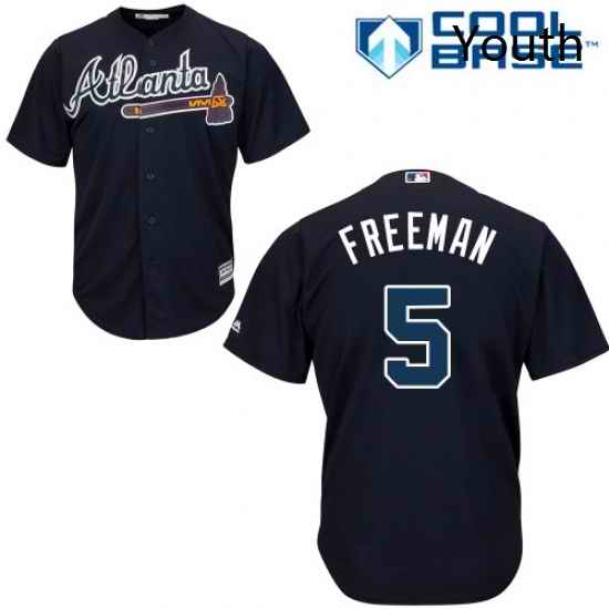 Youth Majestic Atlanta Braves 5 Freddie Freeman Authentic Blue Alternate Road Cool Base MLB Jersey